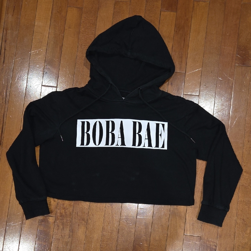 Boba Bae Crop Top Black Hoodie Sweater